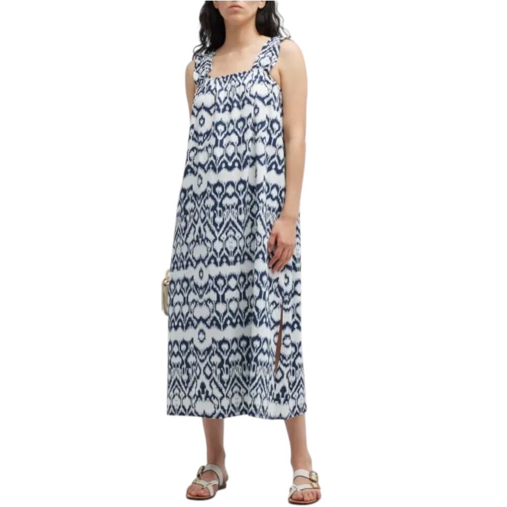 Brochu Walker Serena Midi Dress Womens Size XS Ikat Print Sleeveless Blue White